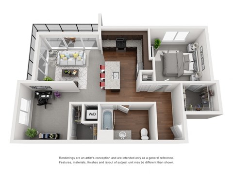 Floor plan for 1 bed, 1 bath, 870 sqft